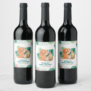 Etiqueta Para Botella De Vino Chorro de Flor Tropical Dinosauri Bebé