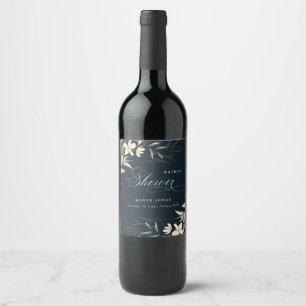 Etiqueta Para Botella De Vino Chorro Nupcial Floral Verde Blanco Marina
