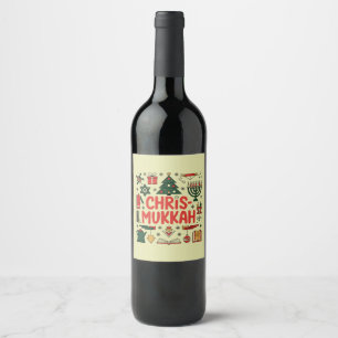 Etiqueta Para Botella De Vino Chrismukkah Hanukkah Navidades judío Religioso