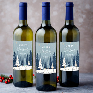 Etiqueta Para Botella De Vino Christmas Blue Shades Chic Winter Landscape