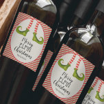 Etiqueta Para Botella De Vino Christmas Elf Legs Holiday<br><div class="desc">Fun elf legs wearing red and ivory striped tights and green boots with jingle bells, and your holiday Christmas greeting in chic lettering, personalize these wine bottle labels to serve at your holiday party or to give as gifts or party favors for business gifts, corporate gifts, CHANGE THE WORDING "Merry...</div>