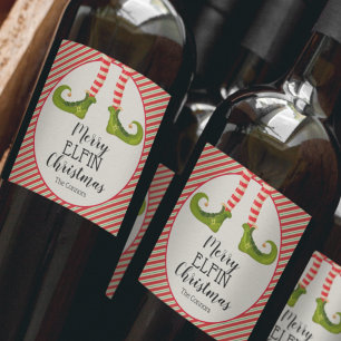 Etiqueta Para Botella De Vino Christmas Elf Legs Holiday