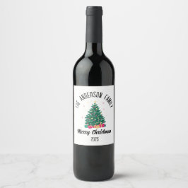 Etiqueta Para Botella De Vino Christmas Tree With Lights Personalized Name