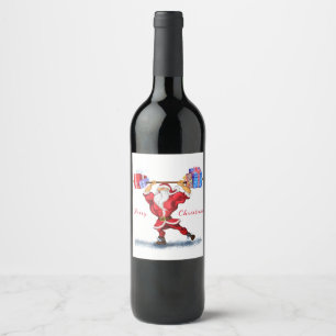 Etiqueta Para Botella De Vino Christmas Wine Label Bodybuilder Santa with Gifts