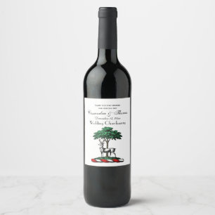 Etiqueta Para Botella De Vino Ciervo Venado junto a un Árbol Emblema del Crest H