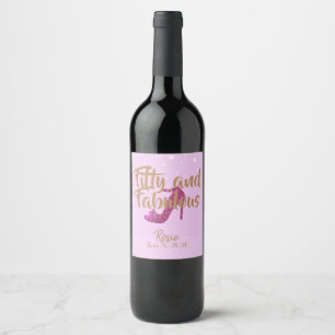 Etiqueta Para Botella De Vino Cincuenta y fabuloso GirlySparkly Hot Pink Gold Te