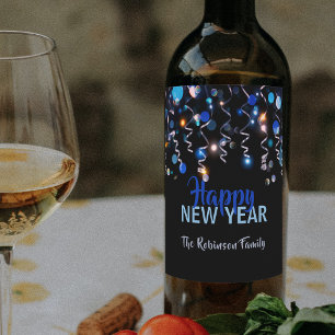 Etiqueta Para Botella De Vino Cinta Bokeh enciende celebración de Fiesta de Año 