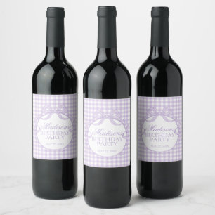 Etiqueta Para Botella De Vino Cinta de encaje de gingham morado para fiesta de c