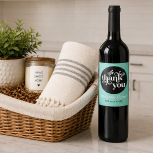 Etiqueta Para Botella De Vino Círculo de agradecimiento personalizado moderno ne