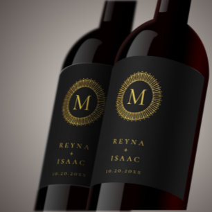 Etiqueta Para Botella De Vino Círculo de Monograma Elegante Deco de Oro