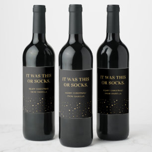 Etiqueta Para Botella De Vino Cita divertida de Navidad en negro y dorado
