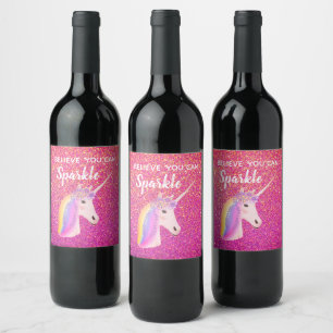 Etiqueta Para Botella De Vino Cita Inspiradora del Purpurina Oro Rosa Unicorn
