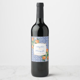 Etiqueta Para Botella De Vino Citrus Naranjas Amalfi Blue Tiles Boda Cena