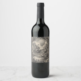 Etiqueta Para Botella De Vino Ciudad surrealista y arte del río Moonlit