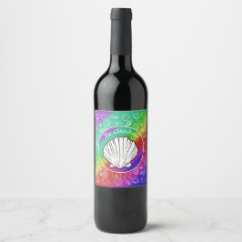 Etiqueta Para Botella De Vino Clam de copo y patrón de pez concha Arcoiris