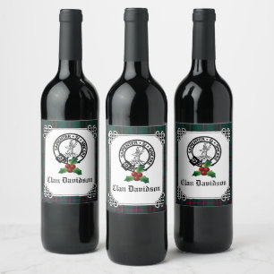 Etiqueta Para Botella De Vino Clan Davidson Escudo Badge & Tartan Holiday