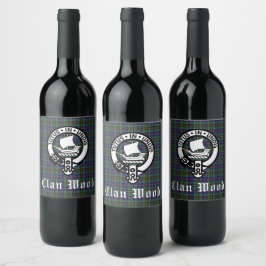 Etiqueta Para Botella De Vino Clan Wood Escudo y Tartán