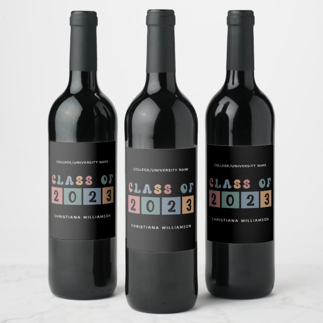 Etiqueta Para Botella De Vino Clase Retro Personalizada de la Cuta de Graduación (Botellas)