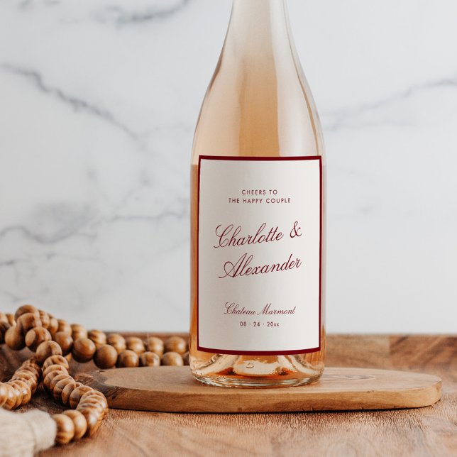 Etiqueta Para Botella De Vino Clásica caligrafía Dinero viejo Boda rojo profundo (Subido por el creador)