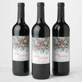 Etiqueta Para Botella De Vino Clásica Corona Floral Rojo Oscuro Verde Azul Teal