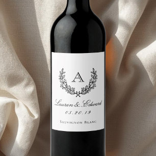 Etiqueta Para Botella De Vino Clásica Laurel Monograma Boda Frasco de Vino
