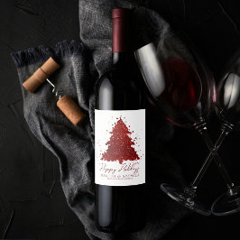 Etiqueta Para Botella De Vino Clásica Navidad | Rich Crimson Red Tree