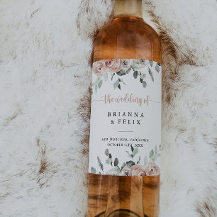Etiqueta Para Botella De Vino Clásicas Bodas de vino de rosa rosa rosado y polvo