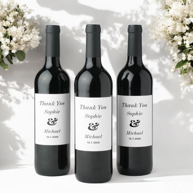 Etiqueta Para Botella De Vino Clásico blanco negro boda (Subido por el creador)