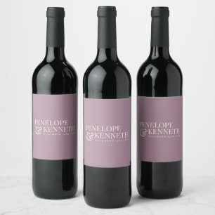 Etiqueta Para Botella De Vino Clásico Elegante Dusty Purple Nombres de boda pers