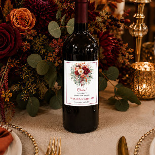 Etiqueta Para Botella De Vino Clásico floral dorado borgoña rojo intenso boho fl