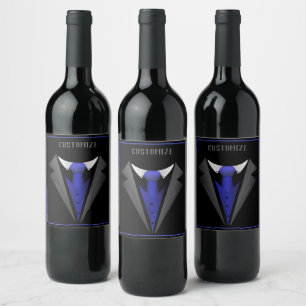 Etiqueta Para Botella De Vino Clásico Gentleman Blue Tie 2