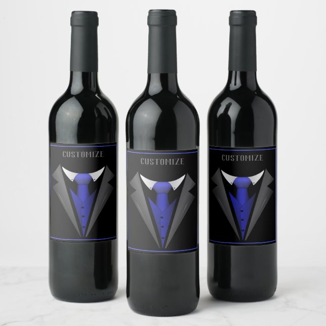 Etiqueta Para Botella De Vino Clásico Gentleman Blue Tie 2 (Botellas)