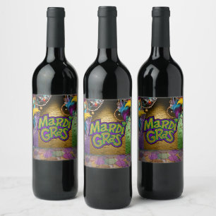 Etiqueta Para Botella De Vino Clásico gráfico vibrante de Mardi Gras de Slippery