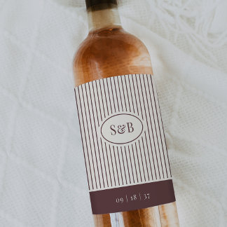 Etiqueta Para Botella De Vino Clásico Monograma de Boda con Pinstripe Burgundy O