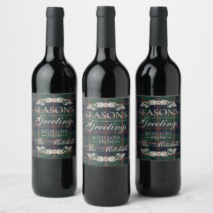 Etiqueta Para Botella De Vino Clásico Patrón de Cuadro Escocés Azul Rojo Verde O