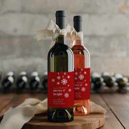 Etiqueta Para Botella De Vino Classic Red & White Snowflake Holiday Wine Label