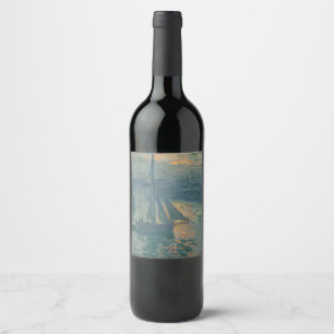 Etiqueta Para Botella De Vino Claude Monet Amanecer Marino Barco de Vela Impresi