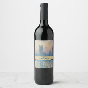 Etiqueta Para Botella De Vino Claude Monet Casas del Parlamento Atardecer