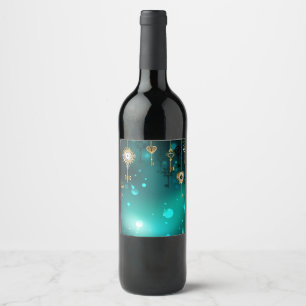 Etiqueta Para Botella De Vino Claves de esqueleto antiguas sobre fondo verde