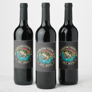 Etiqueta Para Botella De Vino Club de Pesca Largemouth Bass Retro Sunset