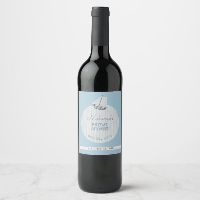 Etiqueta Para Botella De Vino Coastal Bridal Shower Boat Stripe  (Anverso)