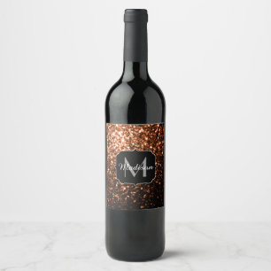 Etiqueta Para Botella De Vino Cobre marrón bronce falso brillo destella Monogram