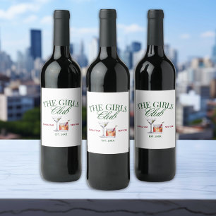 Etiqueta Para Botella De Vino Cócteles Elegantes Club de Chicas Verde y Rojo