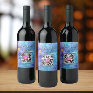 Etiqueta Para Botella De Vino Código QR de Instagram de negocios de acuarela de 