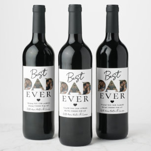 Etiqueta Para Botella De Vino Colage de Fotos de Papá Blanco Moderno Regalo del