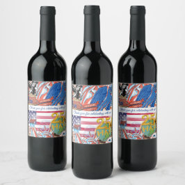 Etiqueta Para Botella De Vino Colage vibrante patriótico icónico 250 años de Est