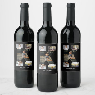 Etiqueta Para Botella De Vino Colaje de fotos con letra K en blanco y negro