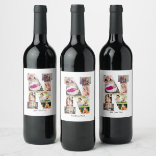 Etiqueta Para Botella De Vino Colaje de Fotos con Letra N en Blanco y Negro
