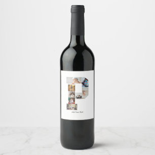 Etiqueta Para Botella De Vino Colaje de Fotos con Letra P en Blanco y Negro