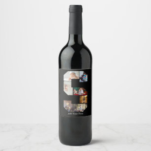 Etiqueta Para Botella De Vino Colaje de fotos con letra S en blanco y negro